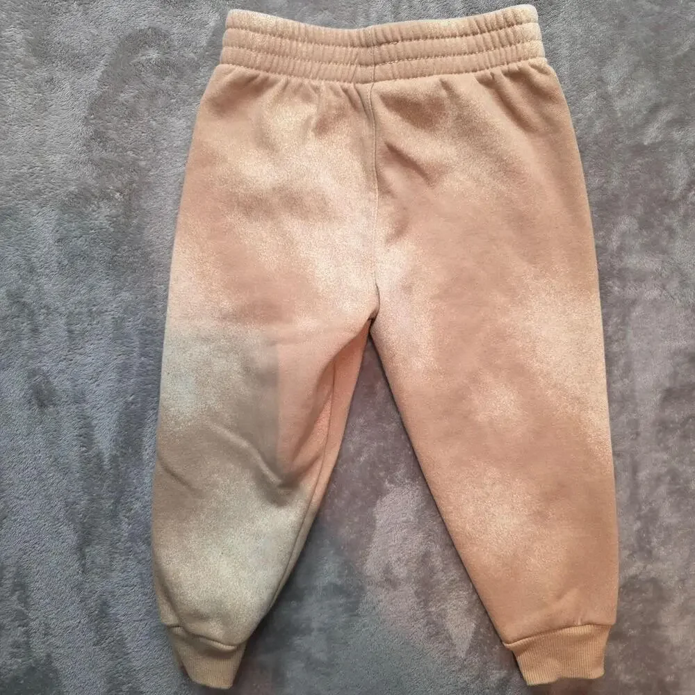 Nike Jogger Pants Kids 4 Beige Fleece Elastic Waist Logo Cuffed Sweatpants